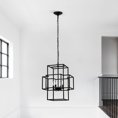 Lantern 4 Light Tiered Pendant Lights Black Farmhouse Chandelier Kitchen Fixture