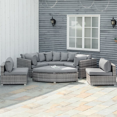 PCs Outdoor Rattan Sofa Set Half Round Conversation Set w