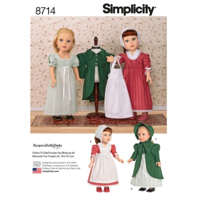 SIMPLICITY 8714 PUPPEN KLEIDUNG Nähmuster Größen 18'' 45,5 cm VINTAGE INSPIRIERT