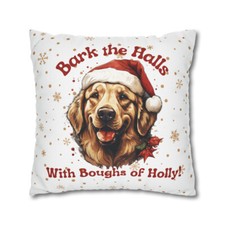 Cute Golden Retriever Dog Pup Santa Hat Christmas Holiday Square Pillow Cover