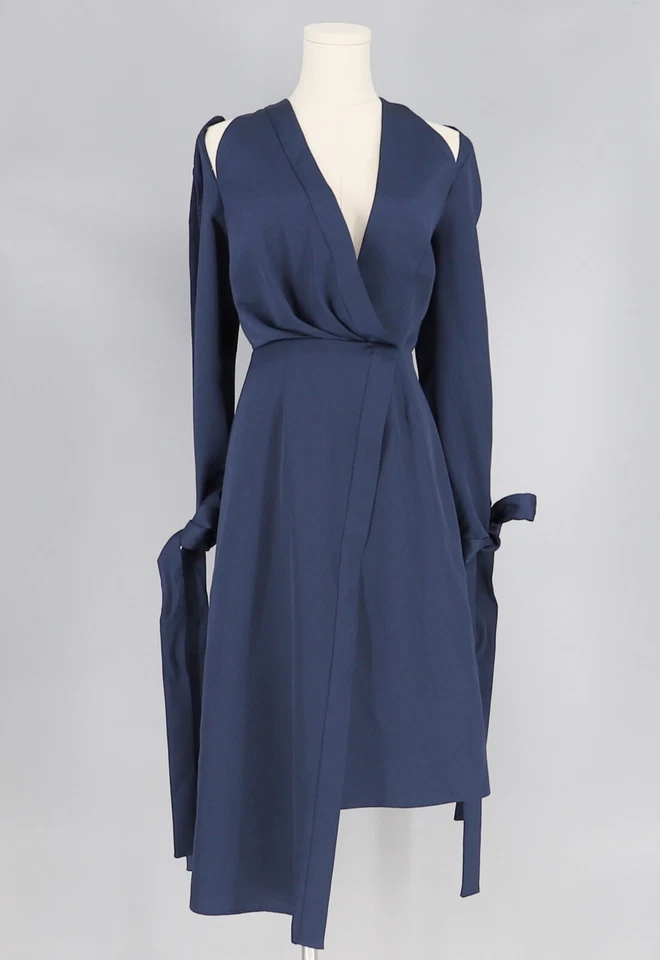 KEEPAKE этикетка ассиметричный бант разрез длинным рукавом темно-синий мини-платье размер XS - Изображение 3 из 4