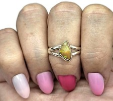 Solid Opal Ring, Size Q, October Birthstone, Sterling Silver, Rough Gem, Aura