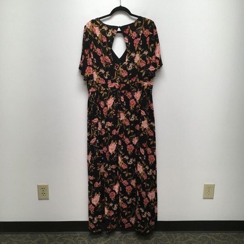 Torrid Women Black Floral Short Sleeve V-Neck Challis Walk Through Maxi Dress 20 - Picture 4 of 8