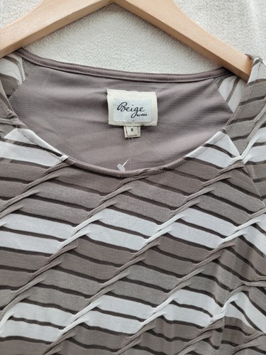 NWT BEIGE By ECI Women's Skater Dress Beige/Dark Brown Stripes Dress Size-8 - Picture 4 of 7