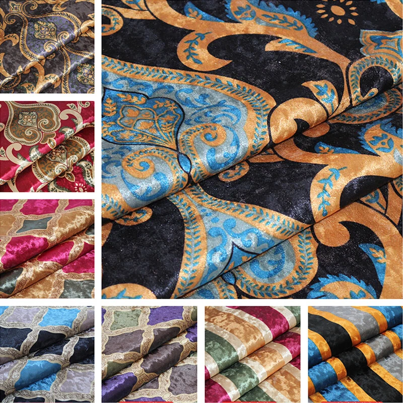 Dick samt Stoff Blumenmuster Gestreift Tischtuch Sofa Kissenbezug DIY Material - Bild 3 von 4