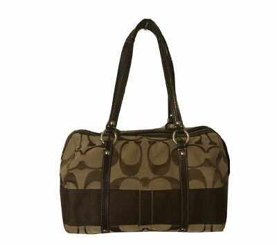 COACH Signature Khaki/Tan/Brown Canvas Jacquard Zip Satchel
