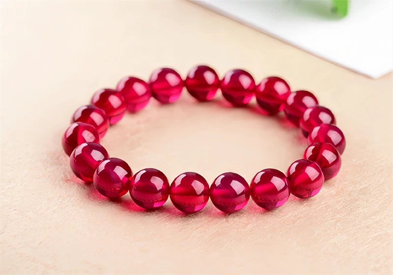 Top Quality Round Pigeon Blood Red Ruby Lab-Created Stretchy Beaded Bracelets - Image 2 of 4