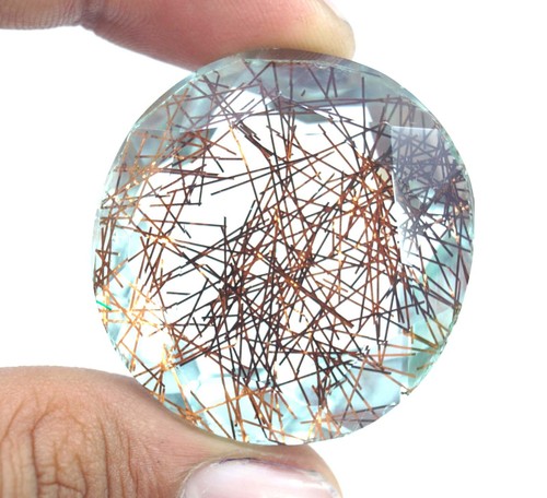Quarzo Rutilato Marrone Naturale Certificato 141,60 Ct Pietra Preziosa Sciolta Taglio Tondo - Foto 3 di 4