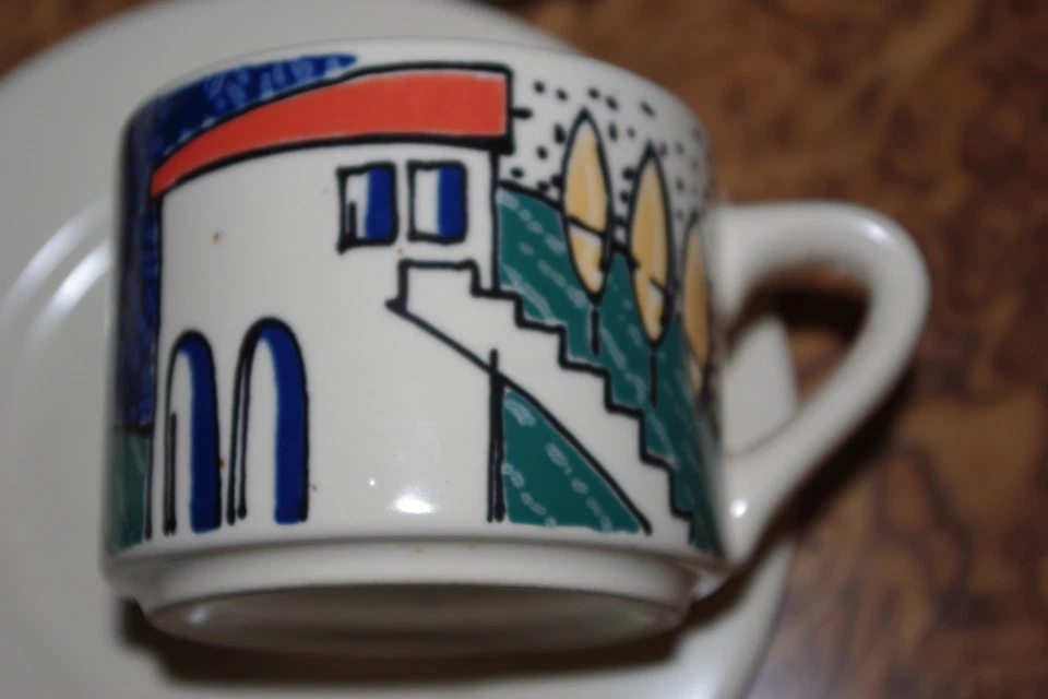 Wächtersbach Naiv 4 Kaffeetassen Untertassen Design Pop Art Design - Bild 2 von 4