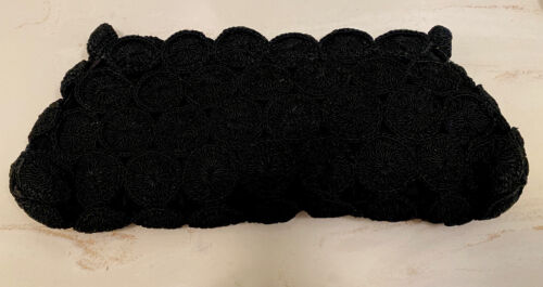 Vintage 1930’s Black Crocheted Clutch Bag Purse a… - image 1