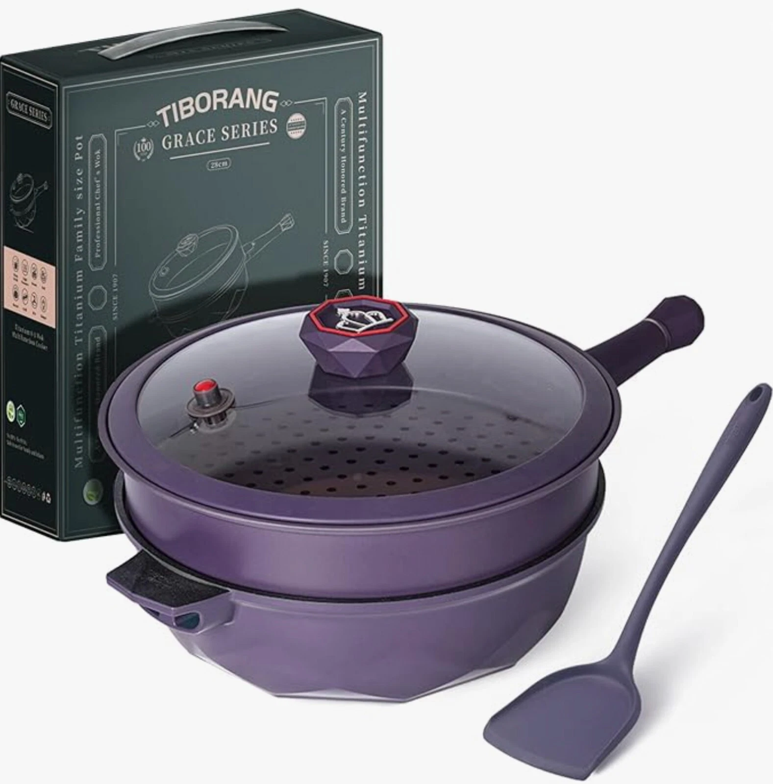TIBORANG 8 in 1 Multipurpose 11” 5qt Heat Indicator Deep Frying Pan - Purple