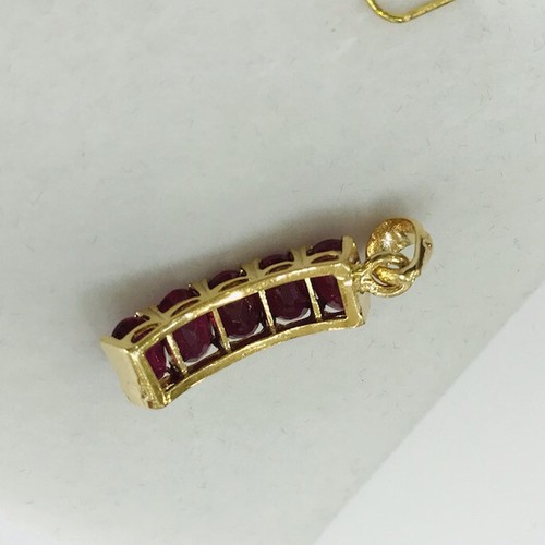 14K Solid Yellow Gold Cluster 5 Stone Band Pendant With Oval Ruby 1.90GM - Picture 4 of 9