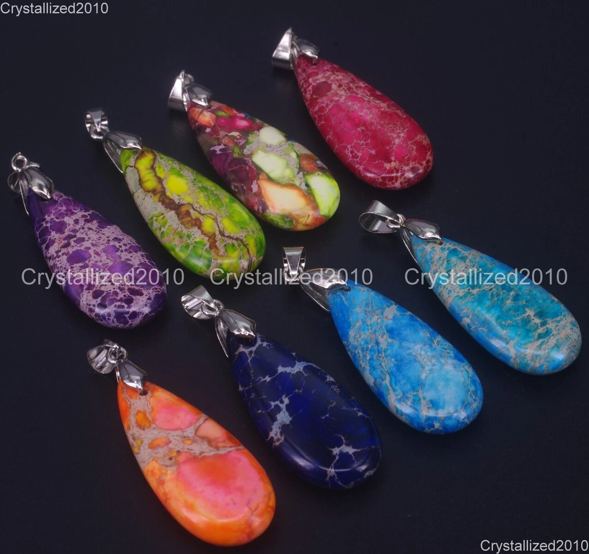 Natural Sea Sediment Jasper Gemstones Teardrop Healing Pendant Necklace 16x35mm