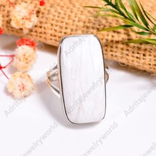 White Scolecite Silver Rings 925 Sterling Silver Handcrafted Scolecite Jewelry
