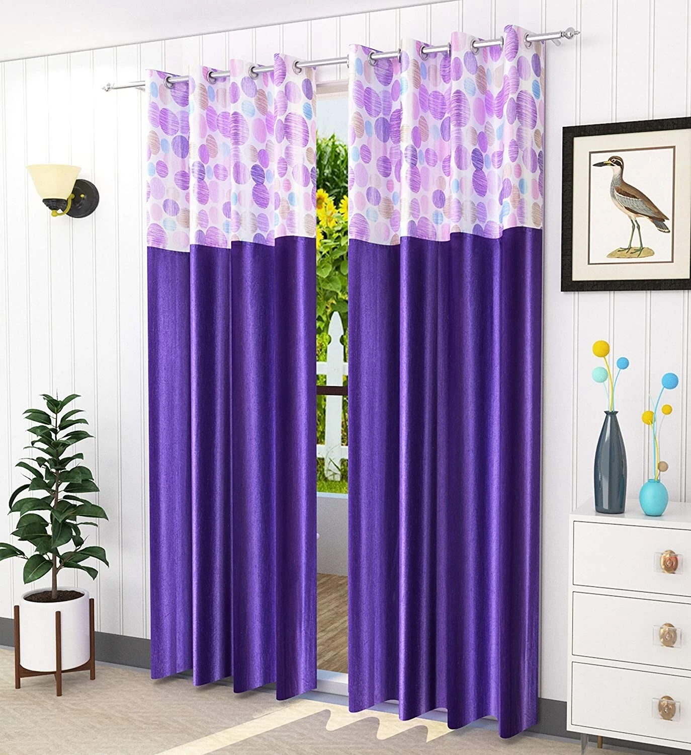 Polyester Solid Grommet Door Curtain Long door 9 Feet Purple Pack of 2