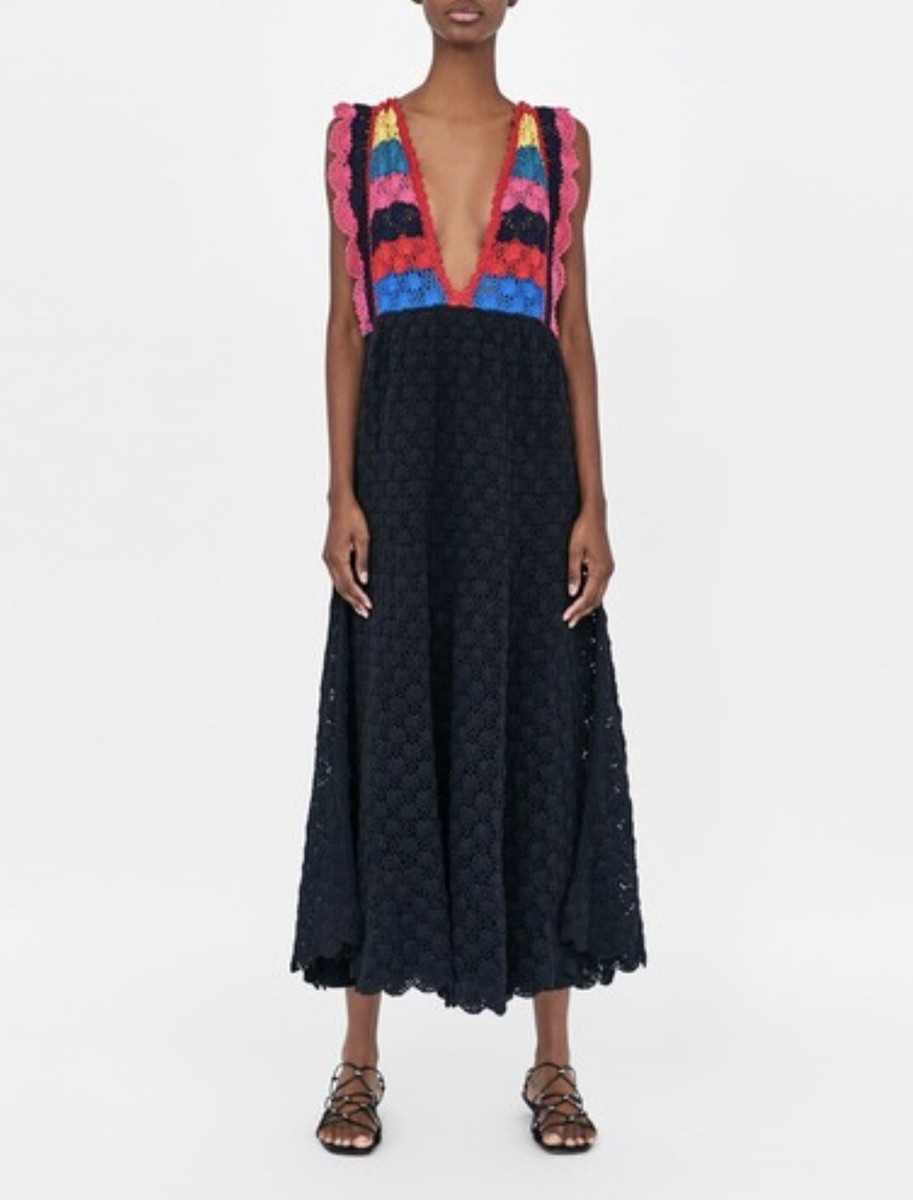 zara crochet maxi dress Zara Crochet Knit Maxi Dress Womens small Multicolored Limited Edition