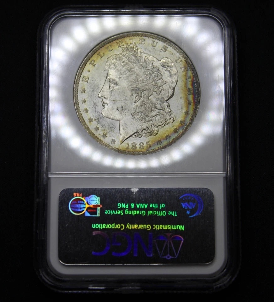 1885 O Morgan Silver Dollar NGC Graded MS61 Rainbow Color Toning Toned Coin - Image 4 of 4