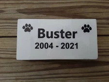 CUSTOM ENGRAVED STONE PET MEMORIAL, HEADSTONE, GRAVE MARKER WITH PAW PRINTS 