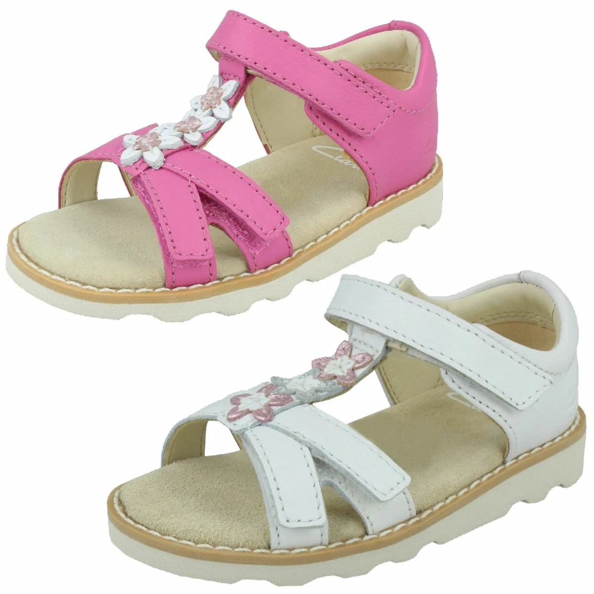GIRLS CLARKS CROWN FLOWER TODDLER HOOK LOOP CASUAL DRESS INFANT SANDALS SIZE