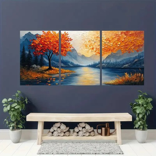 3pcs Boho Mountain River Landscape Forest Scene Metal Print Ready to Hang Art - Picture 2 of 8