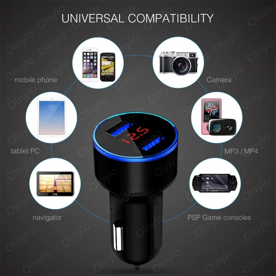 Mini Dual USB Car Charger Lighter Fast Charging Cigarette LED For Mobile Phone - Image 2 of 4