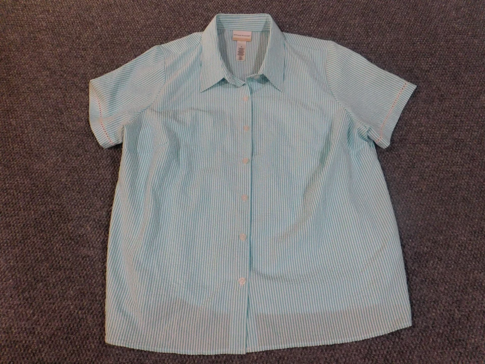 Alfred Dunner 2X Top Azul Rayas Capa Mujer Botón Poliéster Blanco Foto 4 de 4