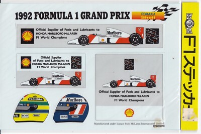 MARLBORO McLAREN MP4/7 F1 TEAM 1992 SENNA ORIGINAL PERIODE STICKERBOGEN SET x5