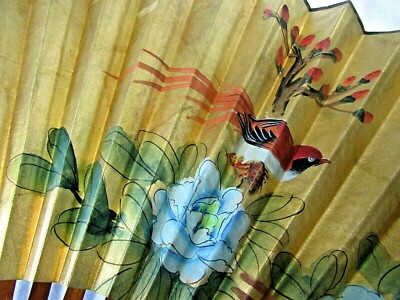 扇　海外壁画 Vintage Large Asian Japanese Wall Art Fan Birds Floral Hand