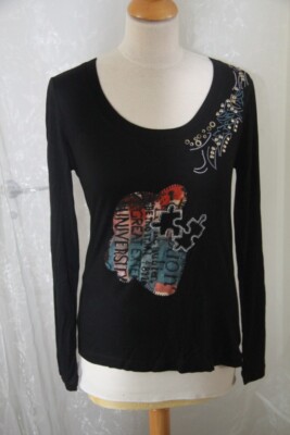 LES FEES DU VENT - Top Tee Shirt ML schwarz bedruckt Gr. 42 neu - Mod 12