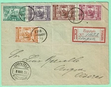 PORTUGAL AZORES 1894 Local Registered Cover w/ 5 PRINCE HENRY Issue Total 75 r