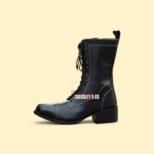 BOTAS CON CORDONES MUJER CUERO NEGRO - DISEÑO VINTAGE CREMALLERA LATERAL, Hechas a la Talla - Imagen 4 de 7