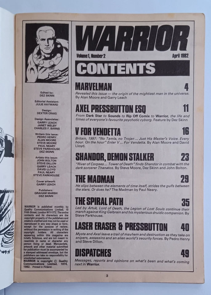 WARRIOR #2 (1982), V for Vendetta, Marvelman, Madman, Quality Comics, Z 2+ FN - Bild 4 von 4
