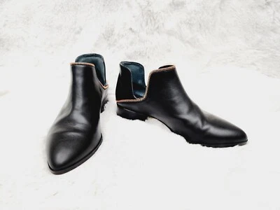 Halogen Shoes Womens 8M Booties Leather Classic Cutout Slip On Block Heel Biker - Image 1 of 4