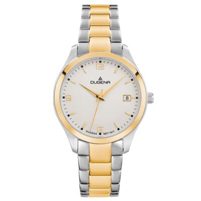 Dugena 4460868 Damenuhr Tresor Edelstahl Zifferblatt Weiss Datum Bicolor