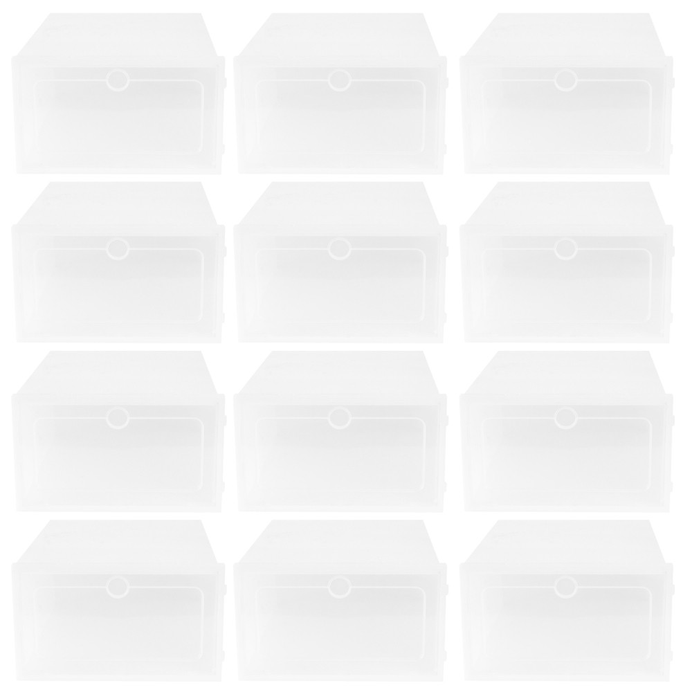12PCS Thicken Shoes Box Transparent Stackable Shoes Storage Box - Size S White
