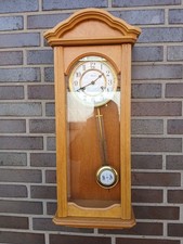 HERMLE mechan.Wanduhr Pendeluhr m. Gong & Schlüssel helle Matteiche TOP-Zustand 