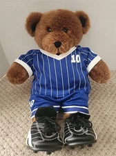 BUILD-A-BEAR BABW Brown Bear Soccer Player Blue Jersey #10 Cleats Stuffed Plush
