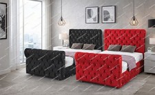 Sleigh Bed Frame  Velvet Gas Lift Chesterfield Double & King Size Bed