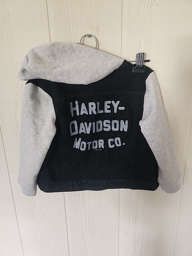 4/5t Kids Harley Davidson Button Up Hooded Jacket Black & Grey Youth - Picture 4 of 10