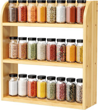 3 Tier Bamboo Spice Rack Countertop or Wall Mounting, Natural