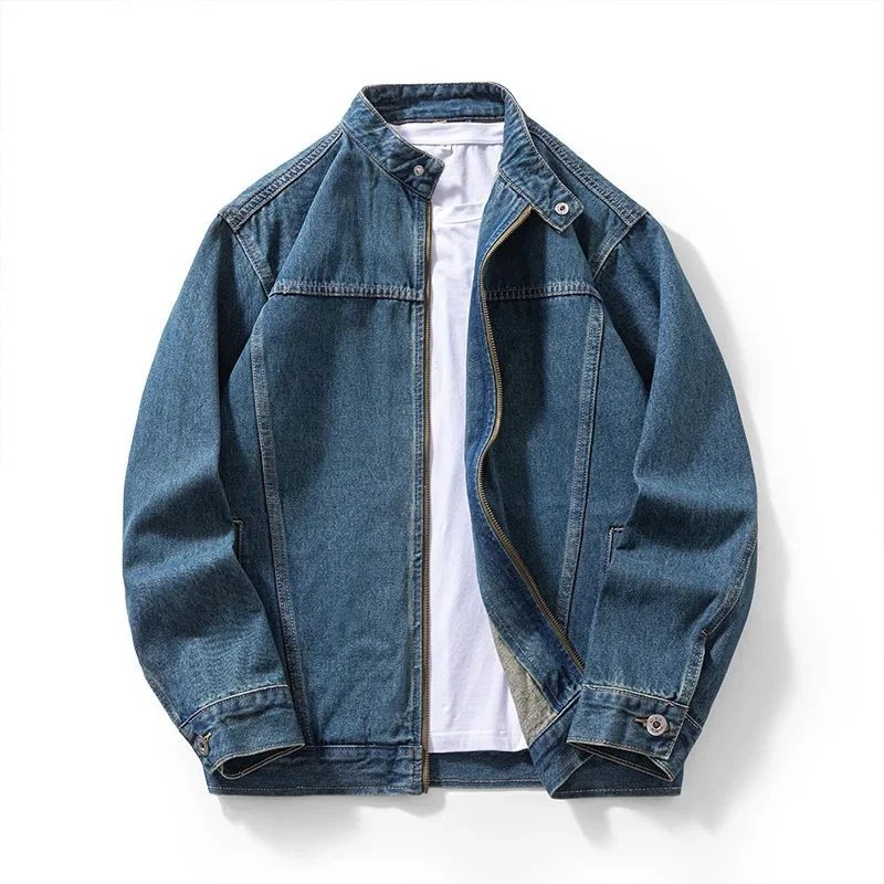 Men’s Casual Denim Jacket Zipper Loose Fit Workwear Streetwear