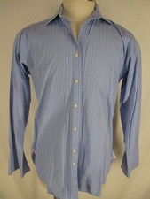 Thomas Pink Mens Blue Check French Cuff Cotton Dress Shirt 15.5-33 Ireland Made