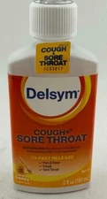 Delsym Adult Liquid *03/2026* Cough Plus Sore Throat Honey 6 oz