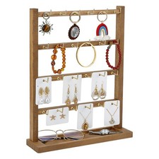 Earring Display Stands Jewelry Display for Vendors with 24 Hooks 4 Tiers Wood...