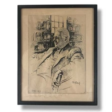 Framed Etching of FW Goudy by Alexander Stern 1938 Typography Art Print FLAW*