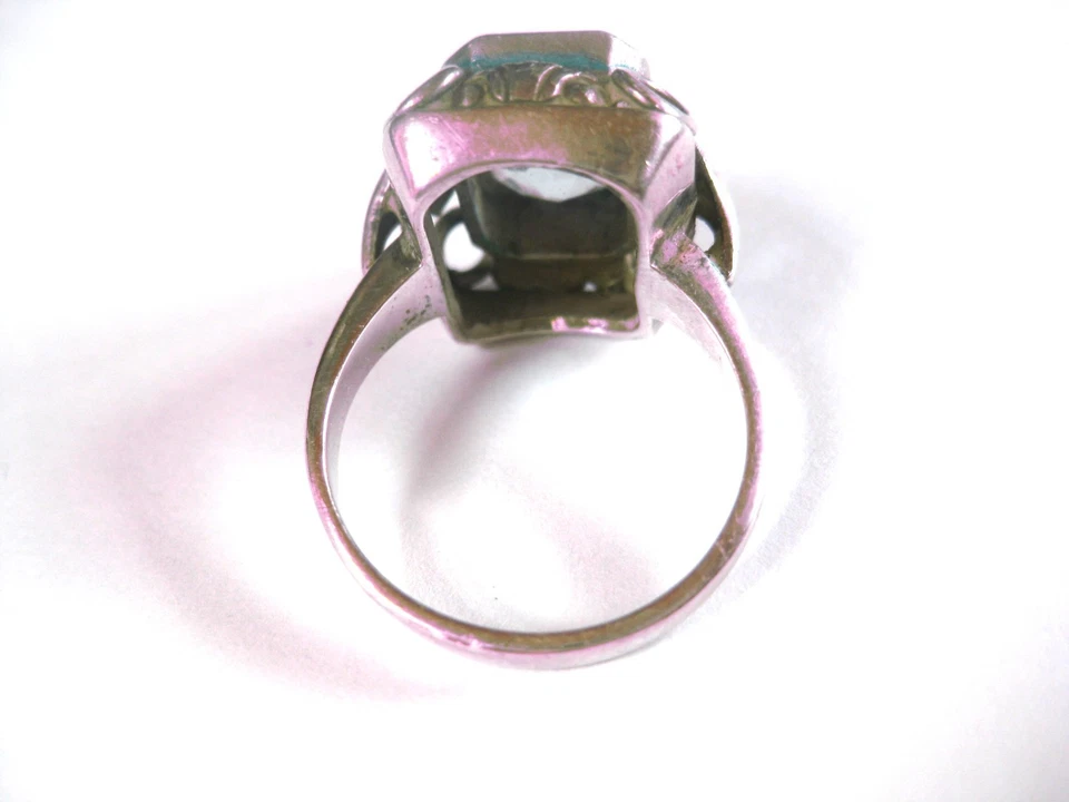 Antico Anello Argento 800 Con Topazio Blu, 6,69 G - Immagine 3 di 3