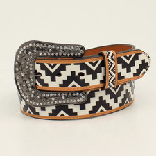 Angel Ranch Western Zig Zag Leather Belt Rhinestone Buckle Women  s XL NEW