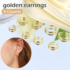 Women's 4 Counts Gold Hoop Earrings Set 14K Plated Hypoallergenic Non Tarnish Ch