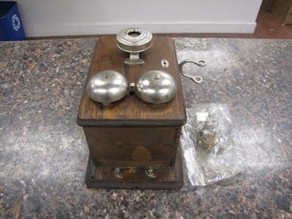 Rare Antique Deveau early 1900's Oak Wall Telephone Phone very nice