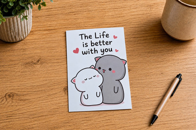 Postkarte '' The Life is better with you'' - süße Katzen - Liebe & Freundschaft